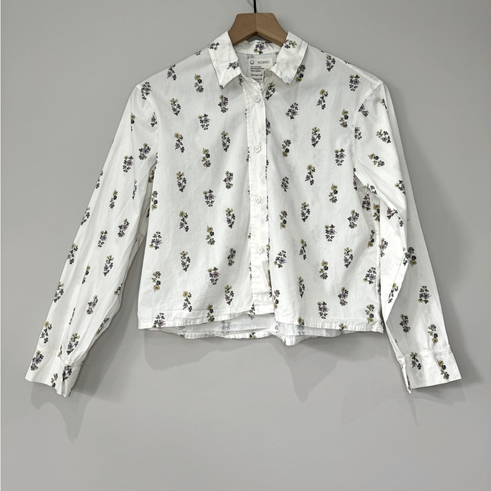 Fordays organic cotton boxy floret button up shirt top XS